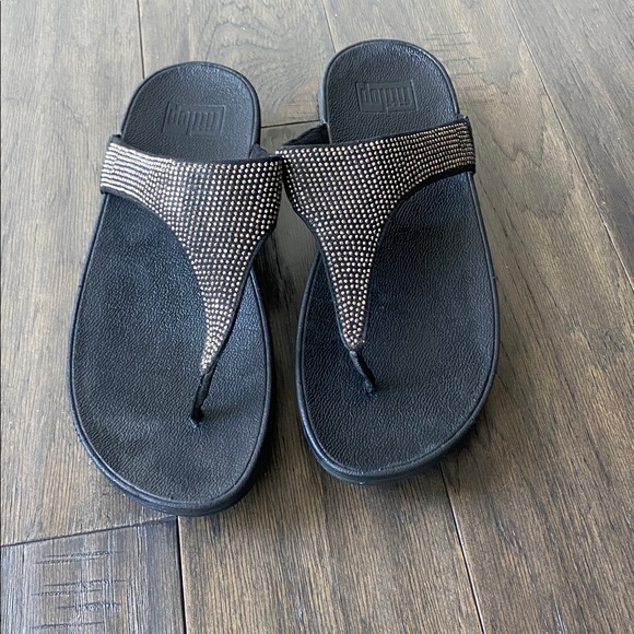 FitFlop Studded Rhinestone Sandal Womens Sz 9 Black - Picture 2 of 6